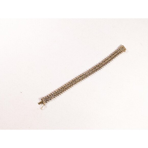 Vintage herringbone watch strap style bracelet, gold wash chevron metal link - Picture 6 of 10